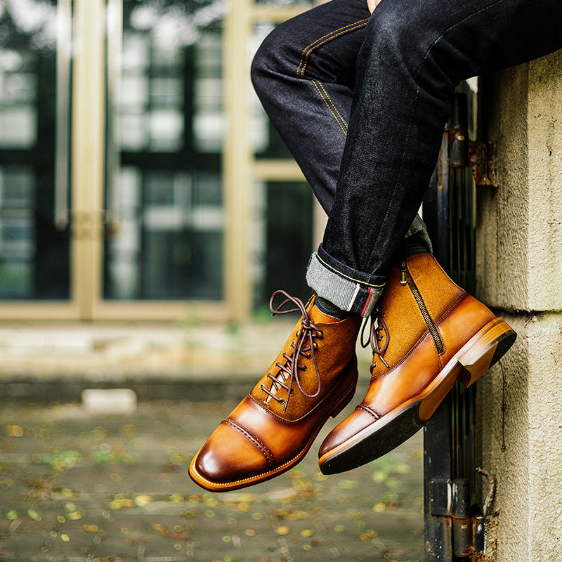 Three-Joint Lace-Up High-Top Casual Leather Boots