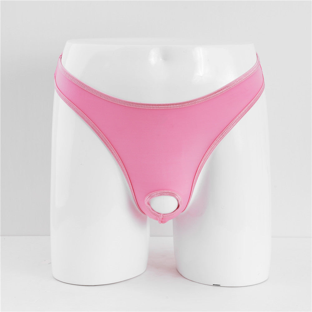 Front Hole-free Ice Silk Men's Sexy T-back Sexy Sheer Low Waist Stretch Couple