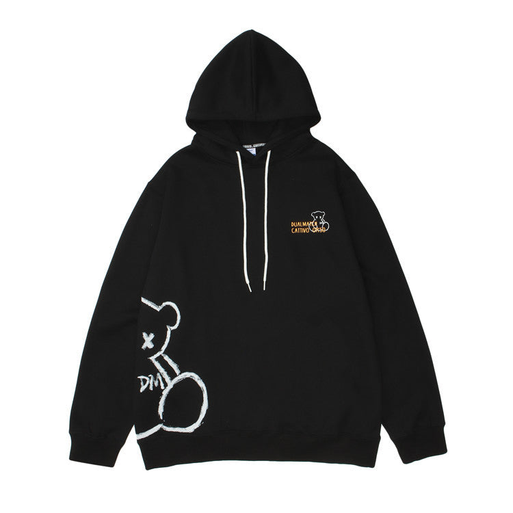 Bear Print Hooded Sweatshirt Men
