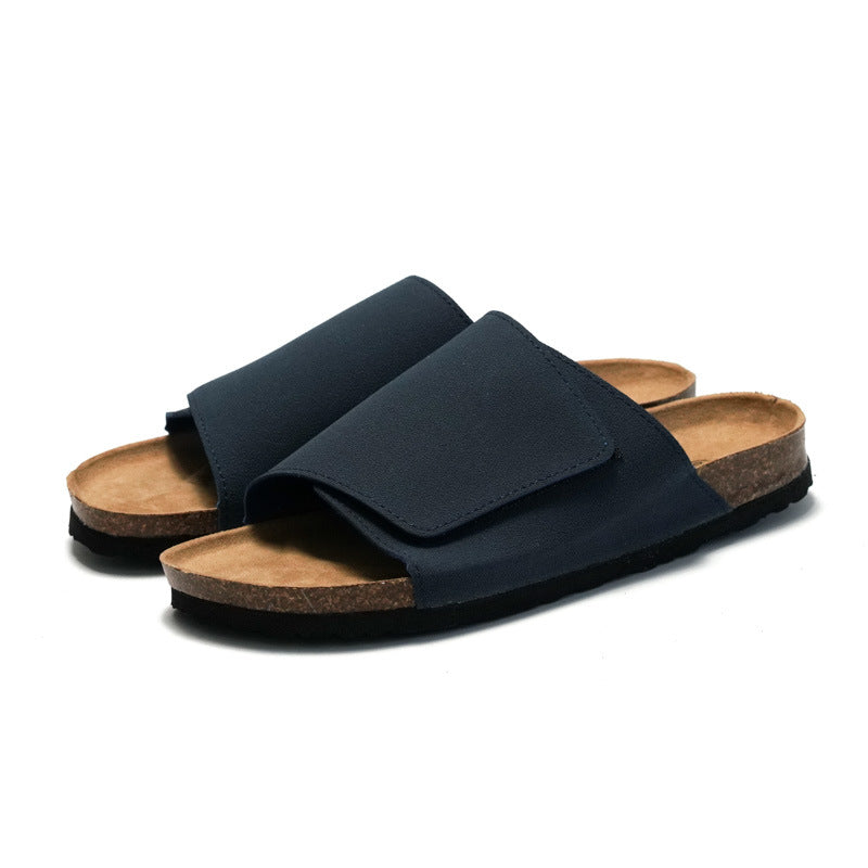 Cork Slippers Male Leather Version Platform Slippers Retro Slip-on Lazy Shoes