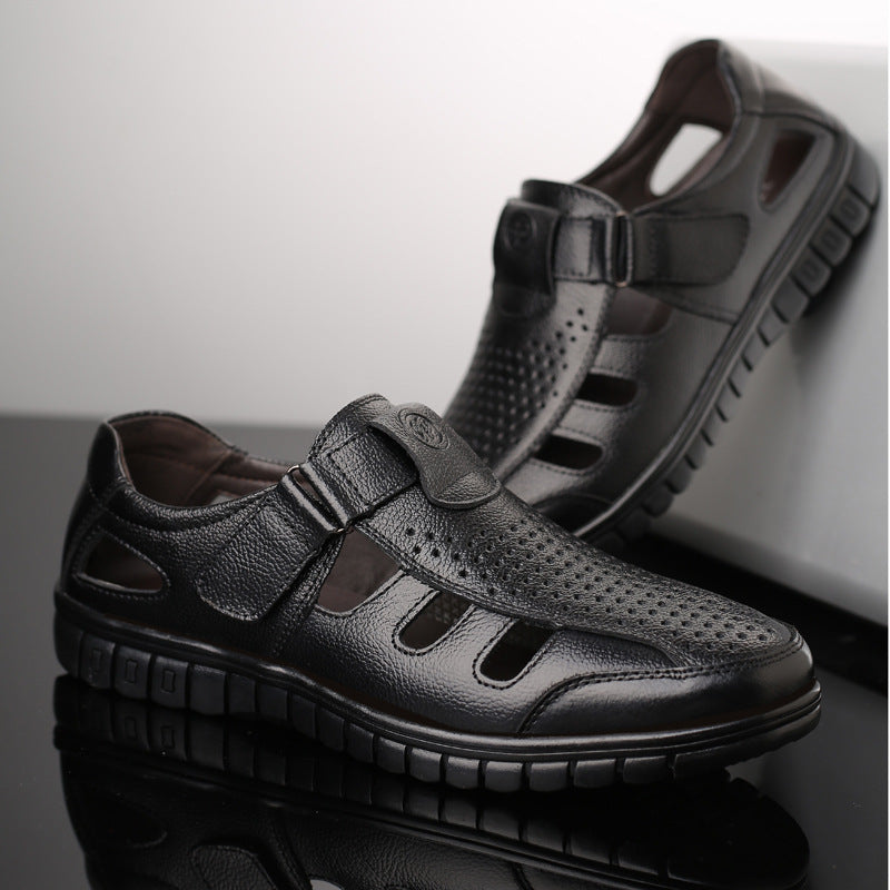 Men's leather hollow breathable sandals