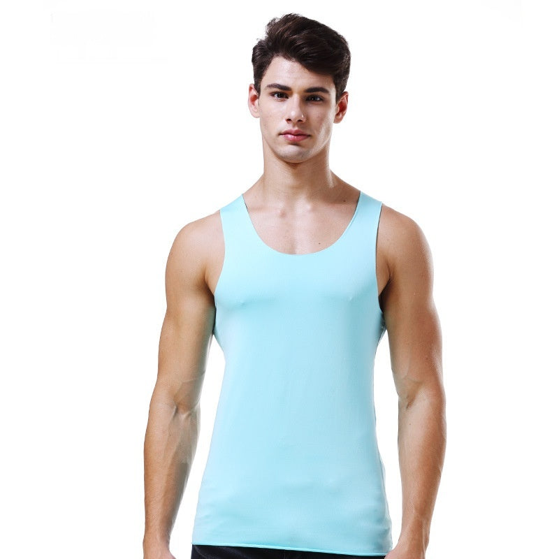 Ice Silk Seamless Men's Vest Round Neck Sleeveless Shirt Wide Shoulder Underwear