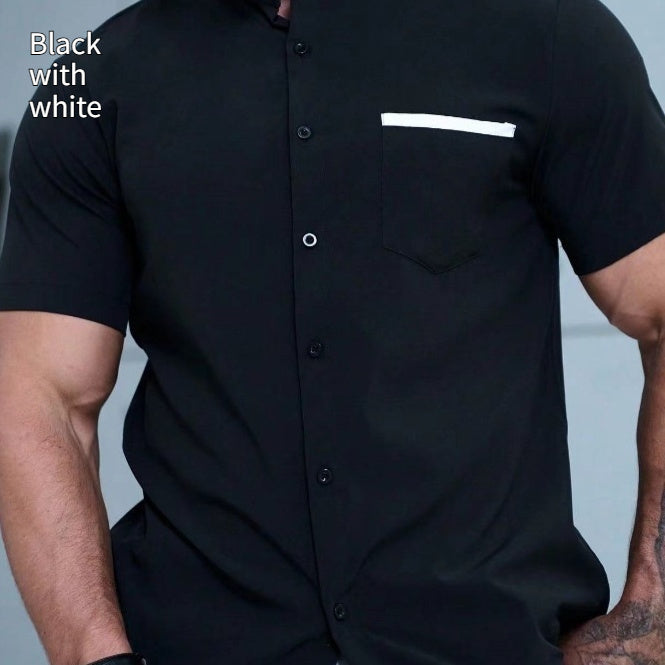Summer New Men's Color Matching Fashion Short Sleeve Shirt