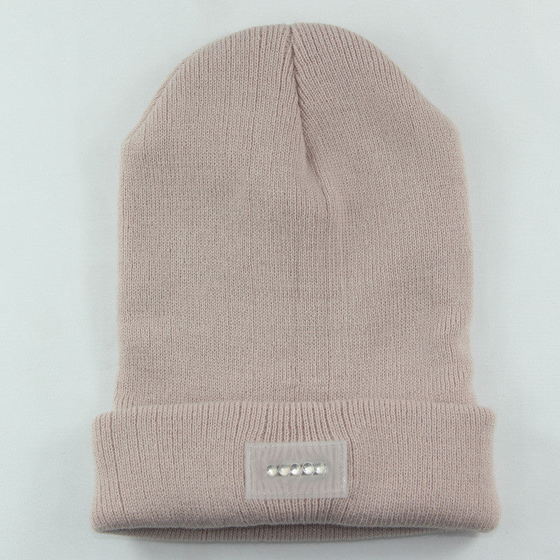 LED Headlamp Glowing Knit Warm Hat With A Flashlight For Camping Night Climbing