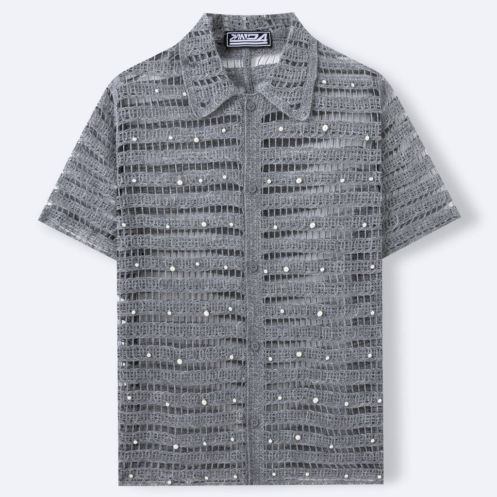 Men's French Beaded Hollow Shirt