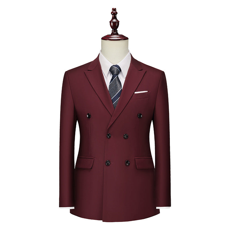 Men's Business Casual Double-breasted Suit Jacket Fashion Solid Color Coat