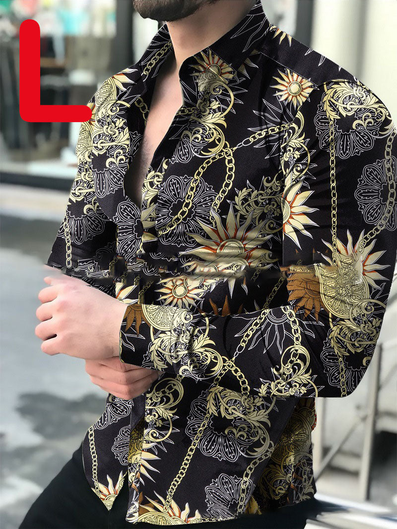 Men's Casual Long-sleeved Printed Shirt