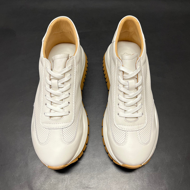 Genuine Leather Breathable Hollow Men's High-end Platform Casual Leather Shoes