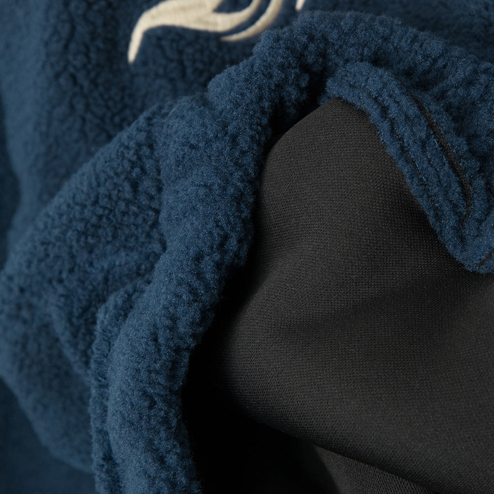 Color Matching Lamb Wool Sweatshirt Half Zipped Stand Collar Long Sleeve Loose Embroidered Letter Cotton-padded Coat