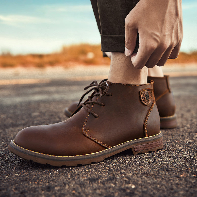 Leather Casual Mid-gang Crazy Horse Cowhide Round Head Doc Martens Boots