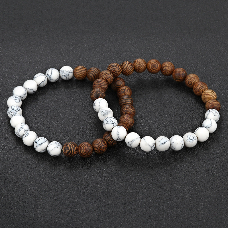 Natural Wood Bead Bracelet For Men Black And White