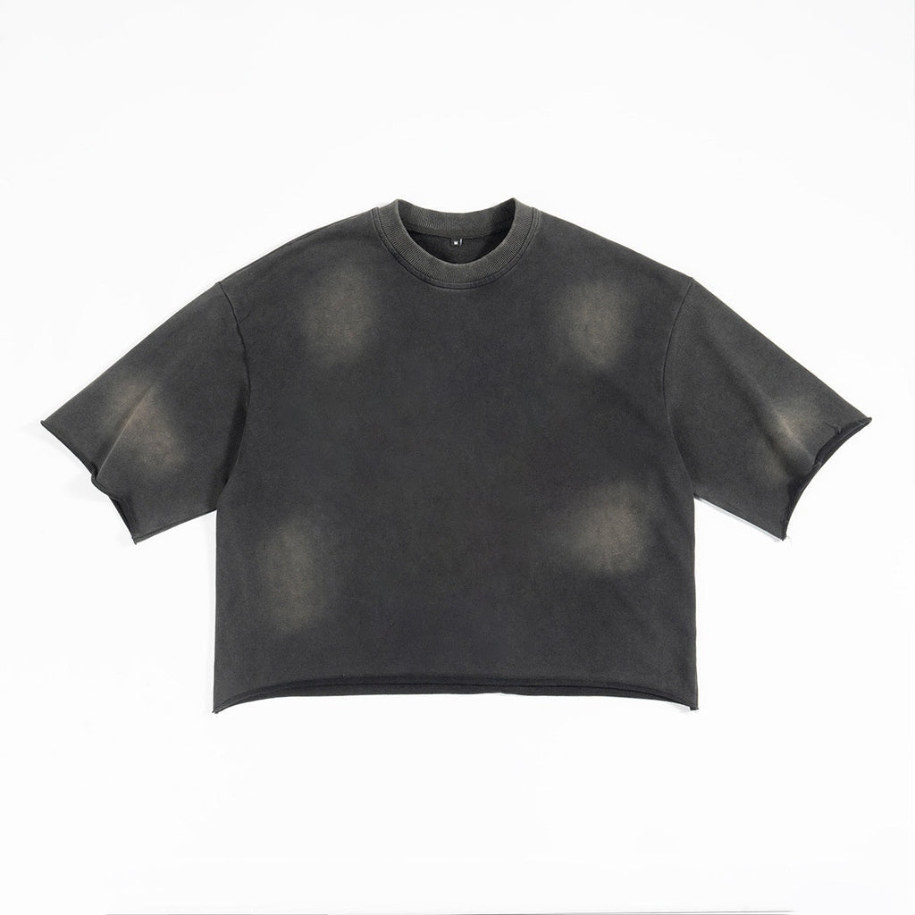 Terry Distressed T-shirt Men's High Street Loose Edge Washed-out Vintage