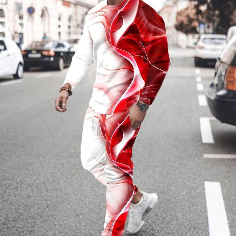 3d Digital Printing Crew Neck Sweater Sports Trousers Suit