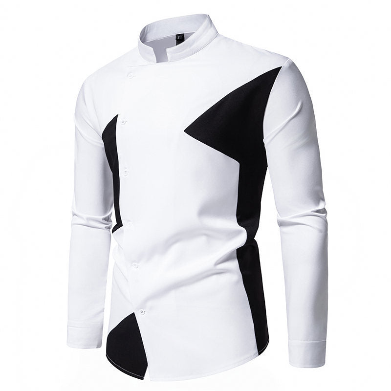 Men's Color Collision Design Casual Long Sleeve Shirt