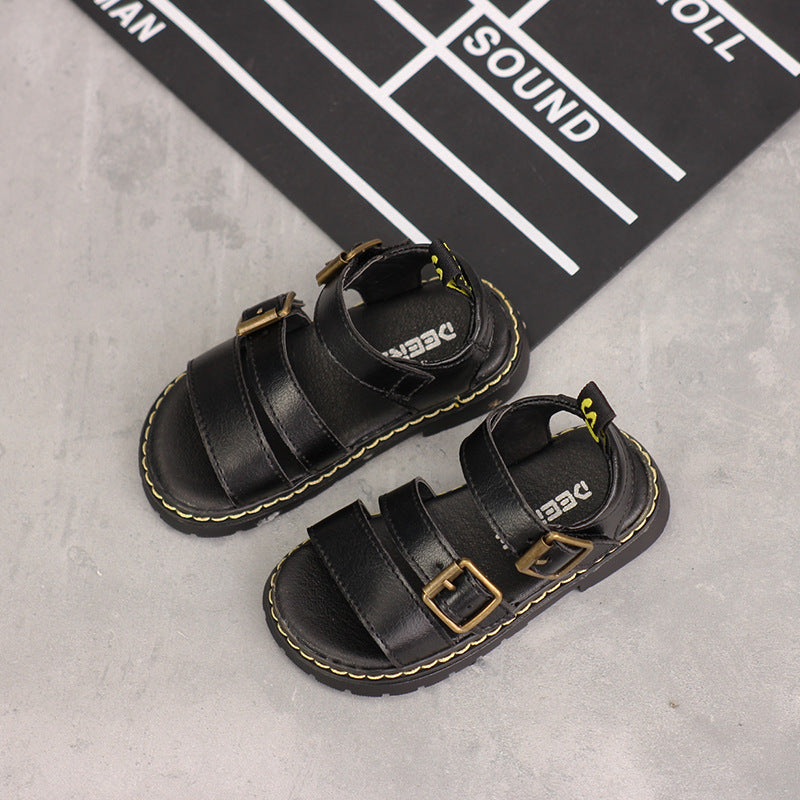 Children's Velcro Soft Soled Sandals With Metal Buttons
