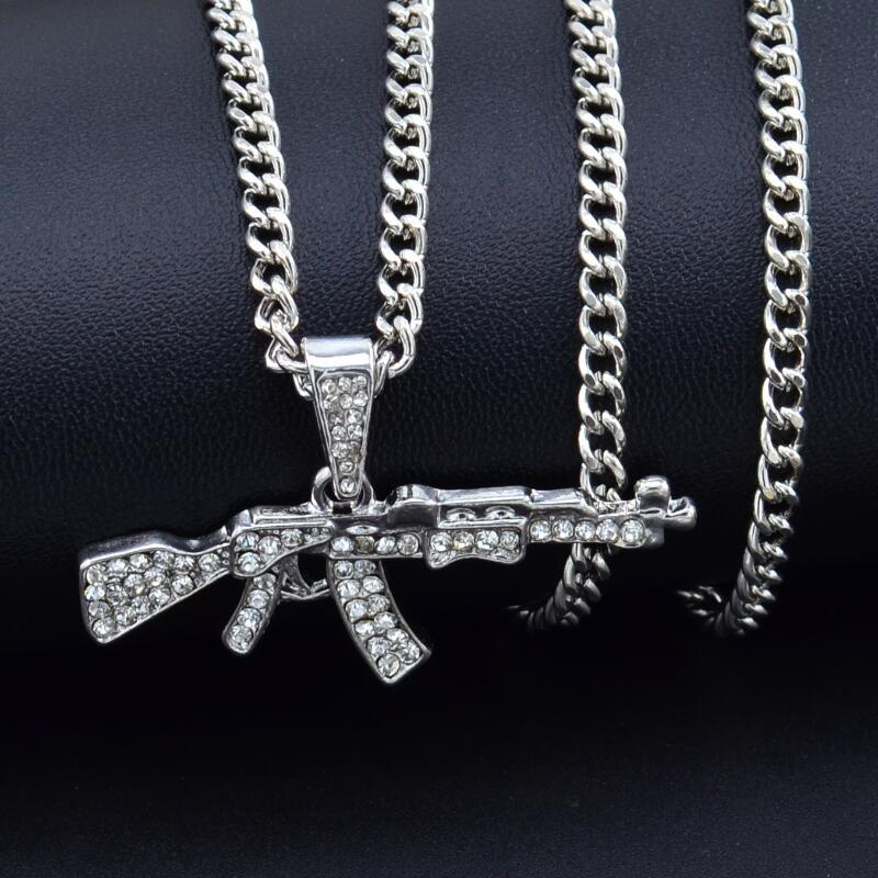 Cool Gothic Gun Shape Pendant Rhinestone
