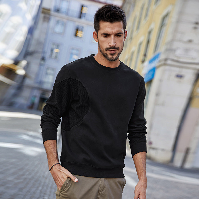 Stitching pullover round neck sweater men