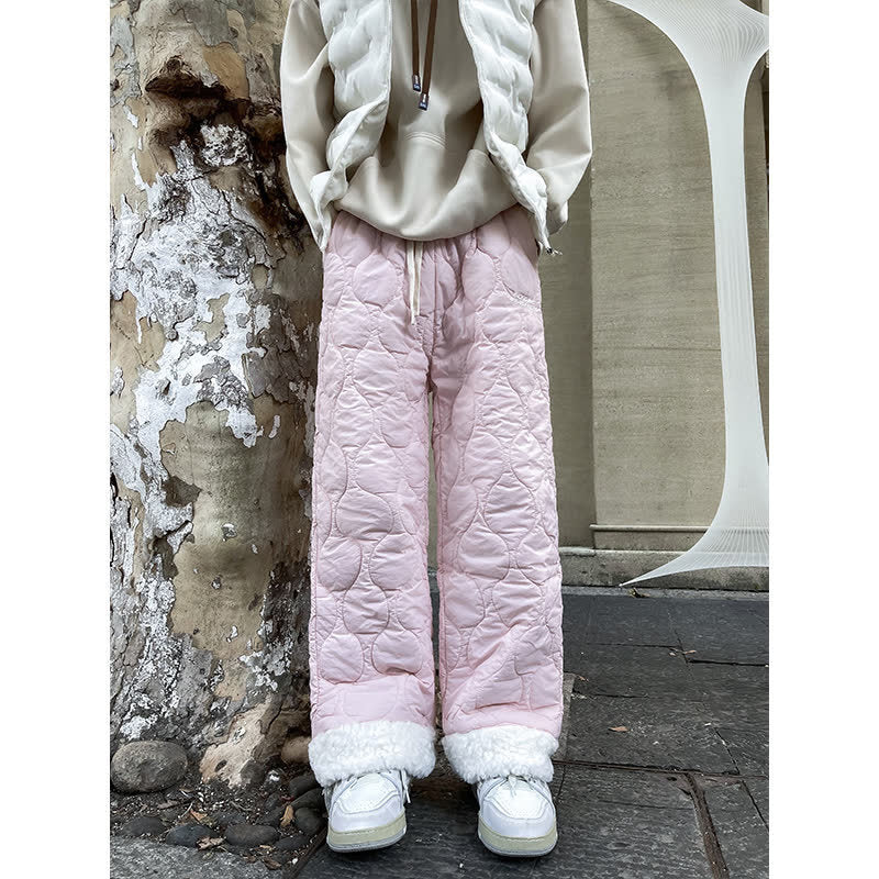 Winter Cotton-padded Waterproof Patchwork Lambskin Cotton Pants