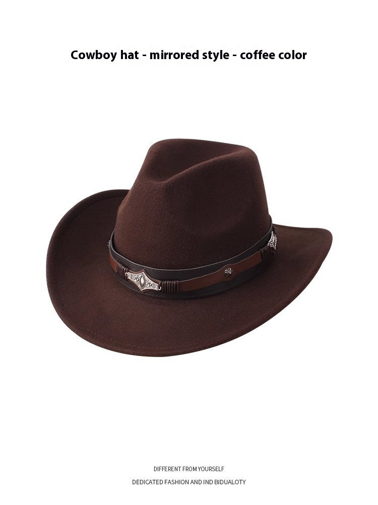 European And American Style Woolen Cowboy Hat Men's Lady Couple Ethnic Style Curling