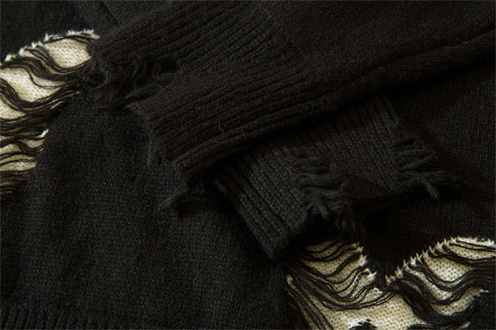 Butterfly Ripped Crochet Tassel Round Neck Knitted Sweater Tide