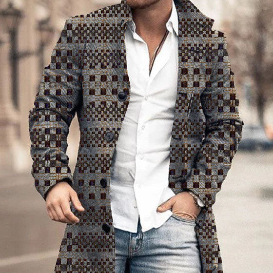 Autumn And Winter New Men's Woolen Stand Collar Medium Long Pocket Casual Coat
