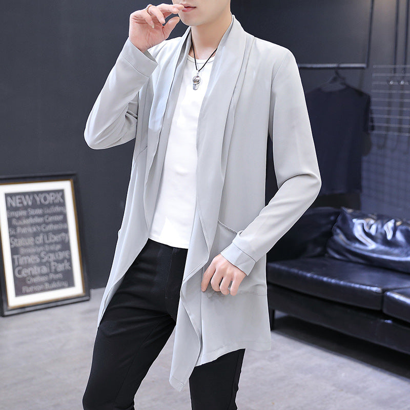 Spring And Summer Mid-length Trench Coat Men's Long Type Below The Knee Slim Fit