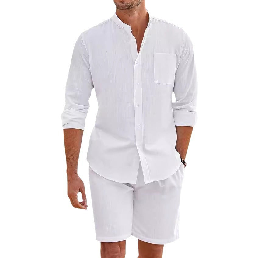Men's Summer Two-piece Polyester Button Shirt