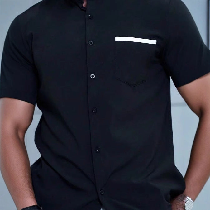 Summer New Men's Color Matching Fashion Short Sleeve Shirt