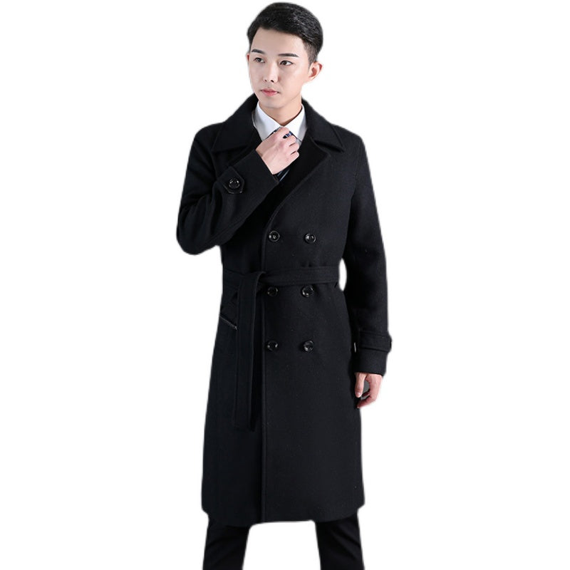 Men's Long Windbreaker Autumn And Winter New Woolen Double-breasted Fashion Slim