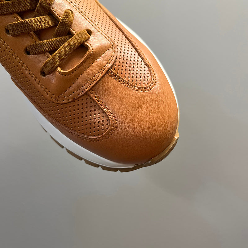 Genuine Leather Breathable Hollow Men's High-end Platform Casual Leather Shoes