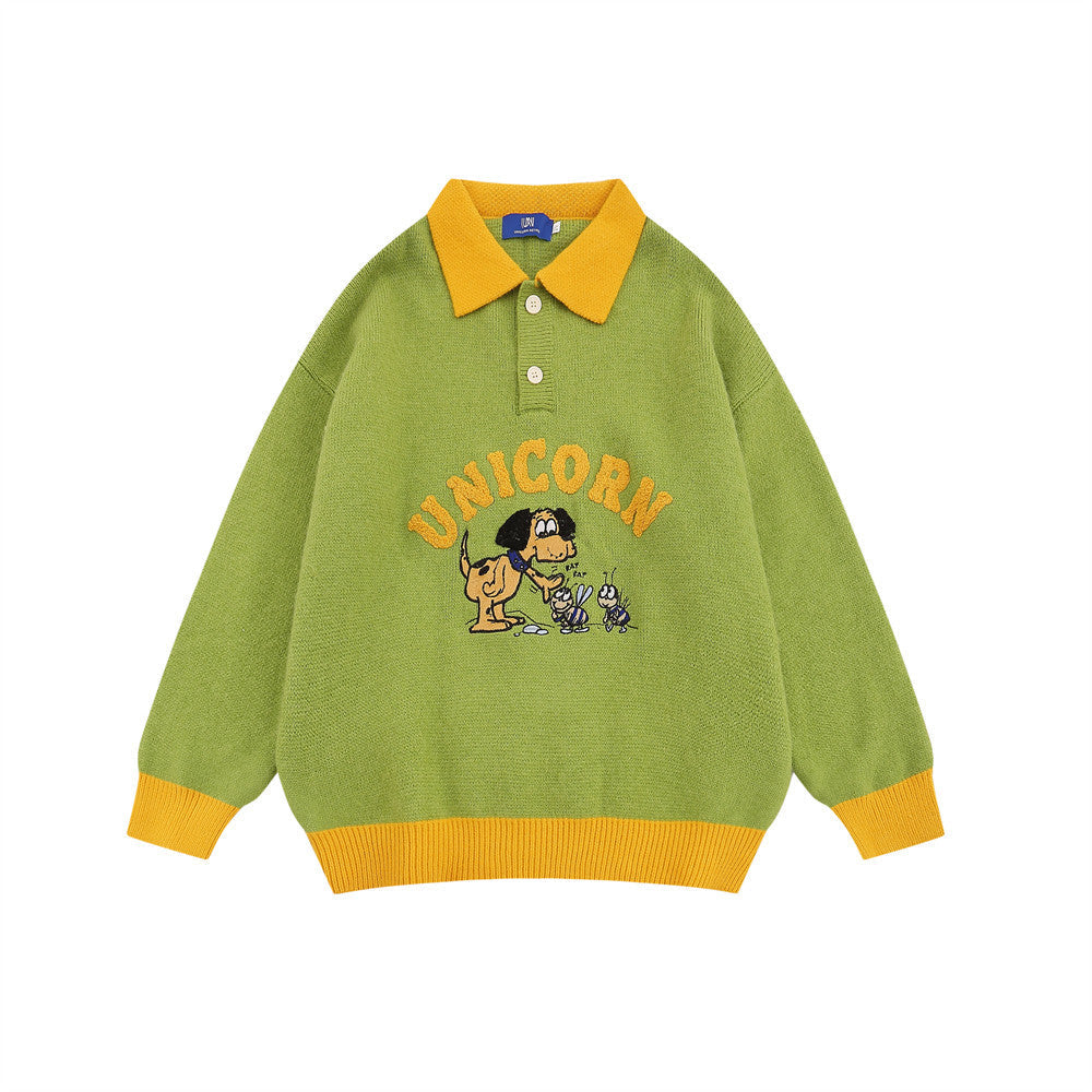 Cartoon Embroidered Knitwear Pullover Men