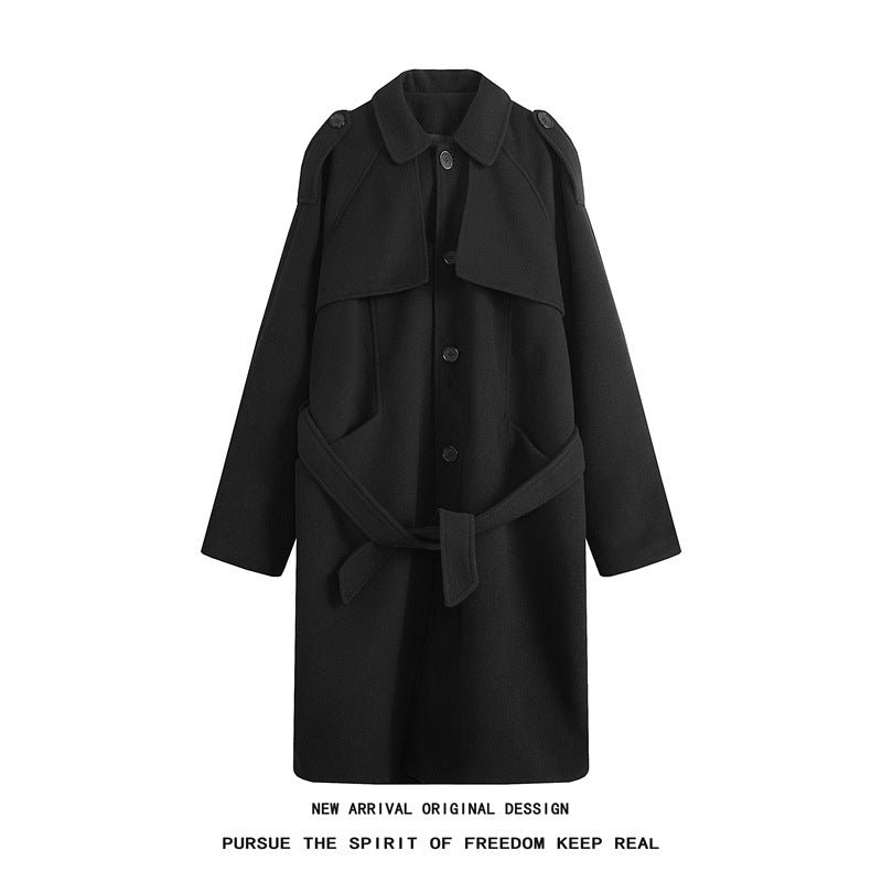 Men's Solid Color Mid-length Woolen Coat