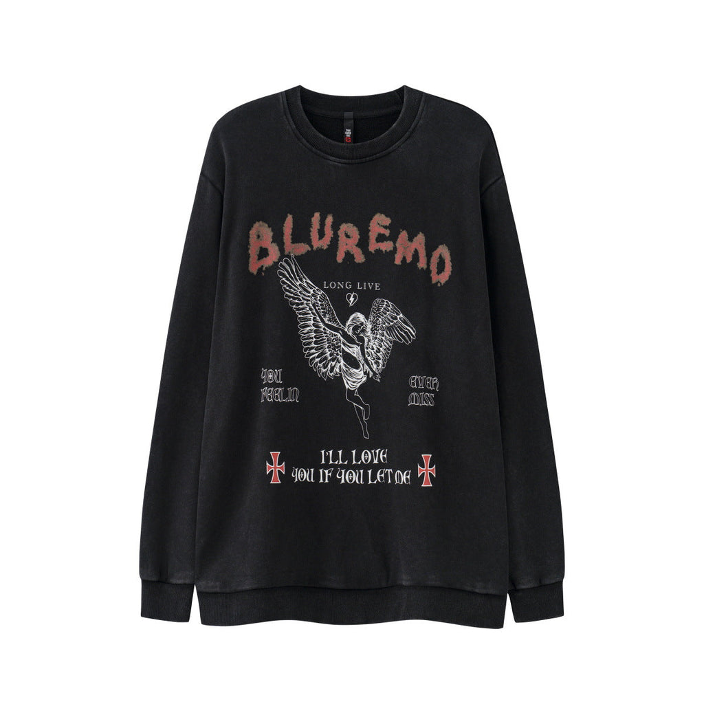 American Retro Washed Printed Terry Sweater