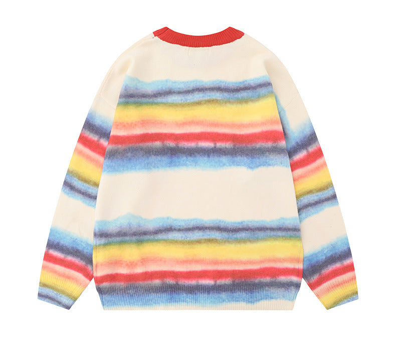 American Fashion Brand Contrast Color Striped Soft Rainbow Sweater For Men