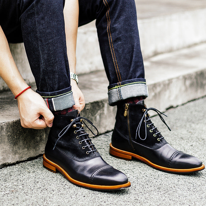 Three-Joint Lace-Up High-Top Casual Leather Boots