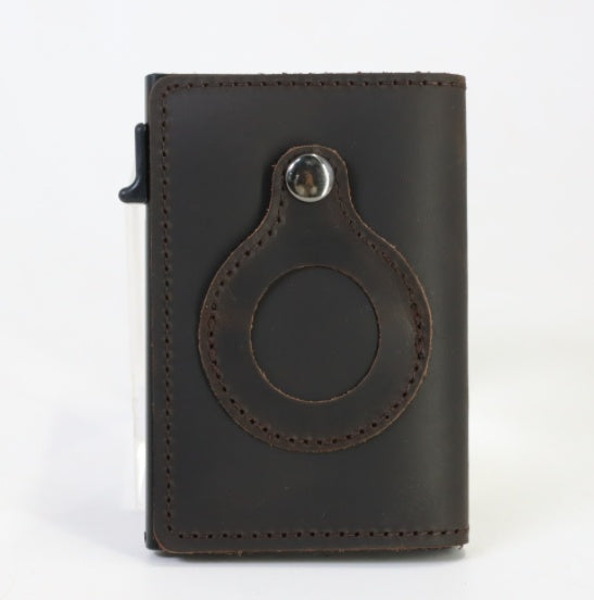 AirTag Wallet Anti Theft Bullet Card Bag Multi-functional Rfid Card Holder Men's Leather Slim Wallets For Airtag