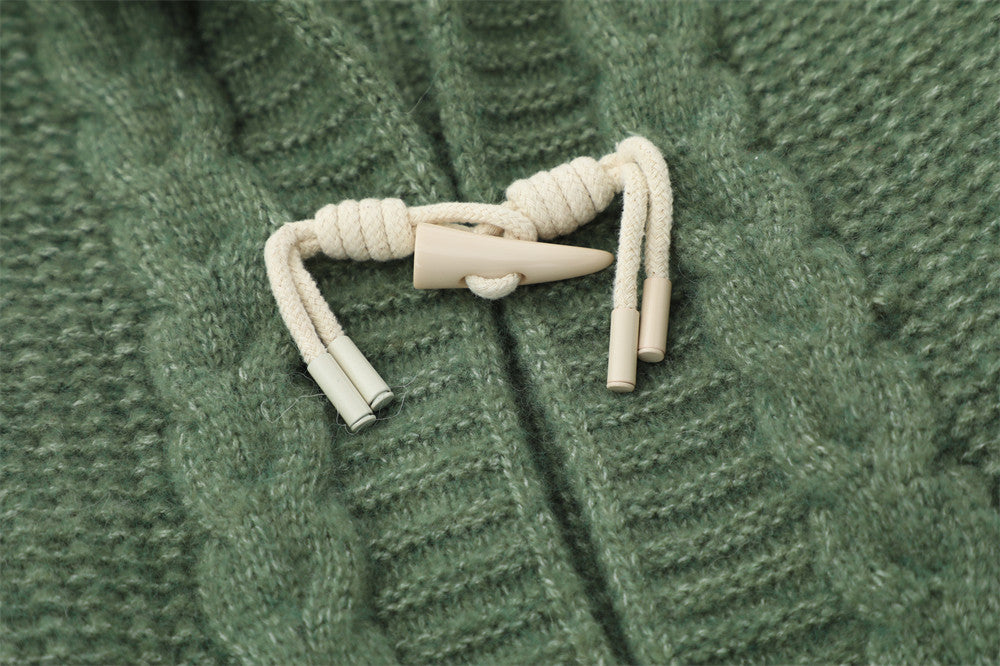 Twist Horn Button Cardigan Hooded Sweater Coat Lazy