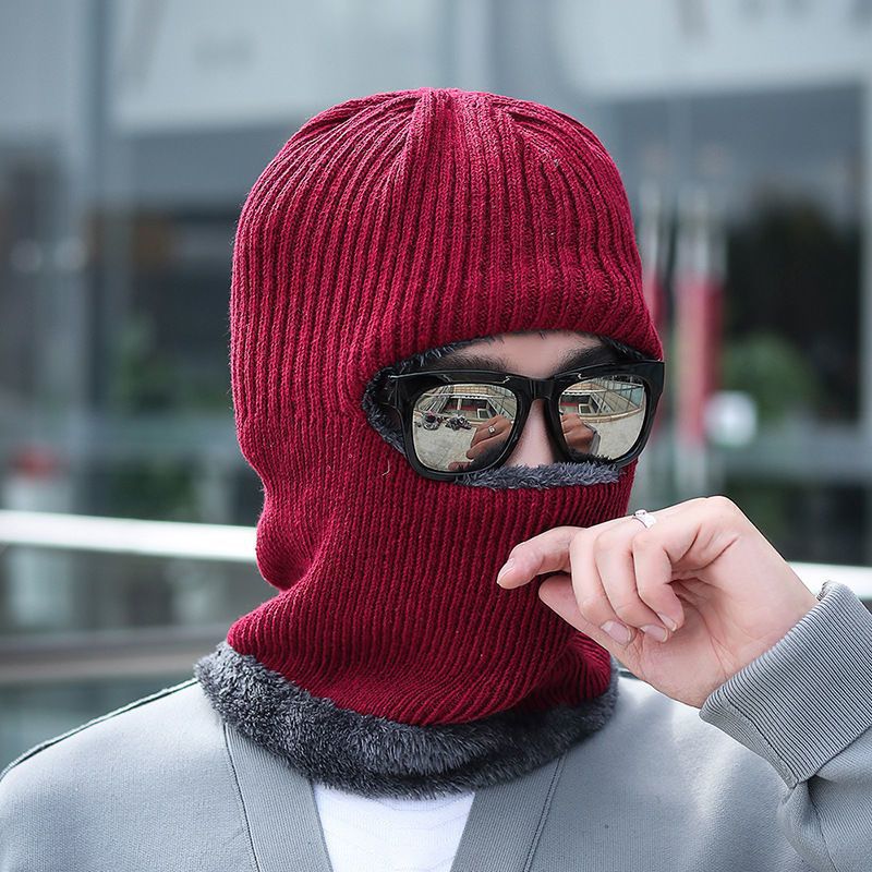 Hat Men's Winter One-piece Knitted Hat Pullover Mask Integrated