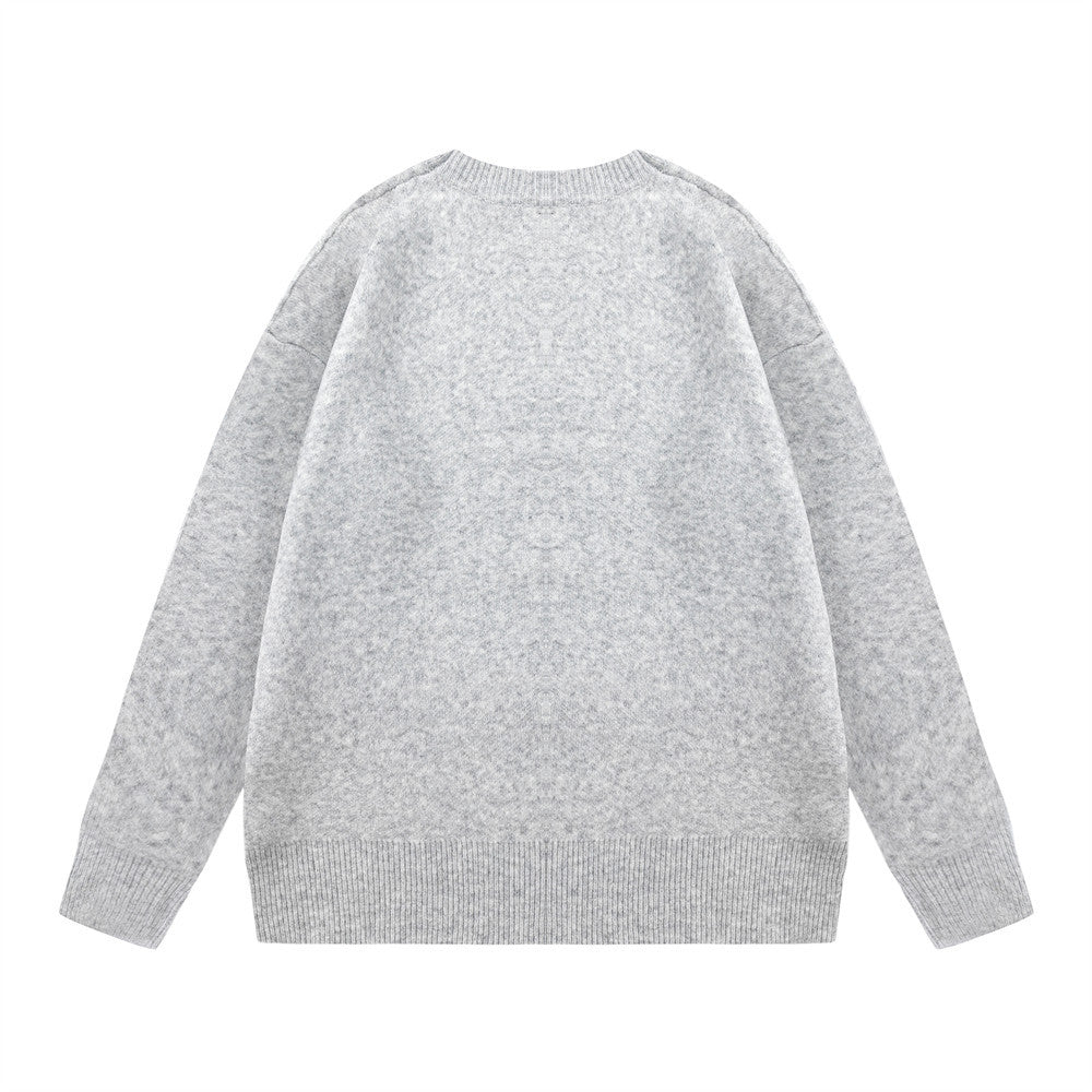 Autumn And Winter Letter Jacquard Slim Round Neck Base Sweater