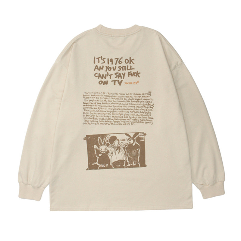 American Retro Fun Print Long-sleeved T-shirt Men's Sweater