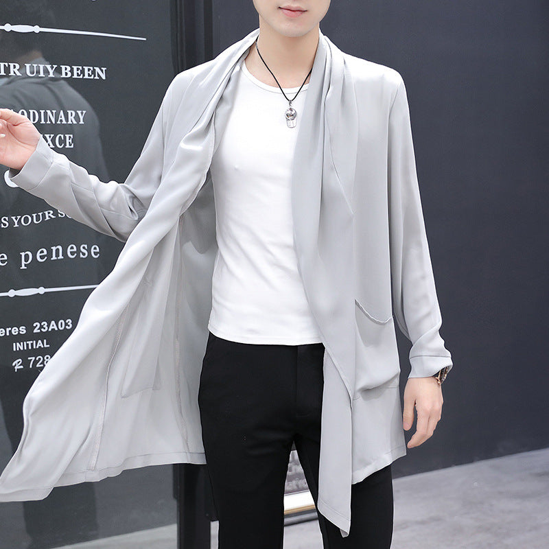 Spring And Summer Mid-length Trench Coat Men's Long Type Below The Knee Slim Fit