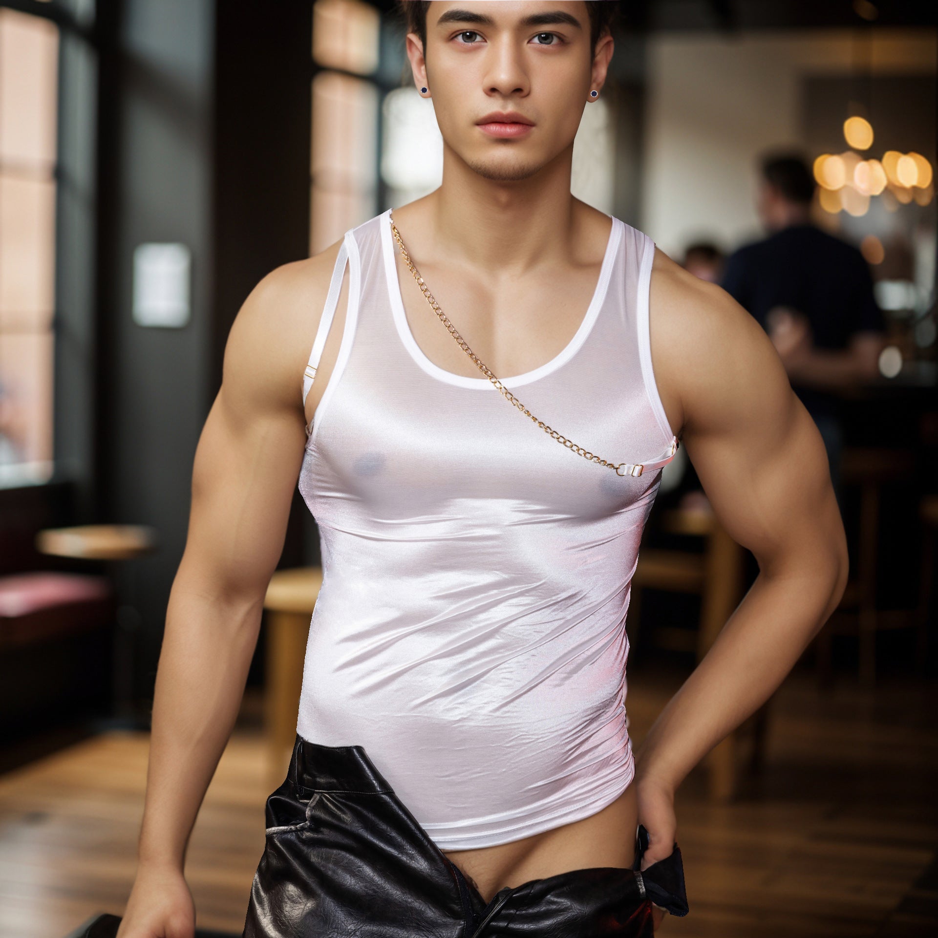 Fashion Sleeveless Sexy Suspenders Top Tight Stretch Vest Men