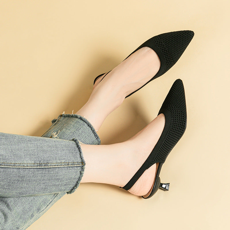 Flyknit Hollow Temperament Pointed Toe Toe High Heels Cooldown