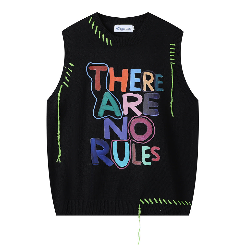 Letter Print Vest Sweater Men's Small