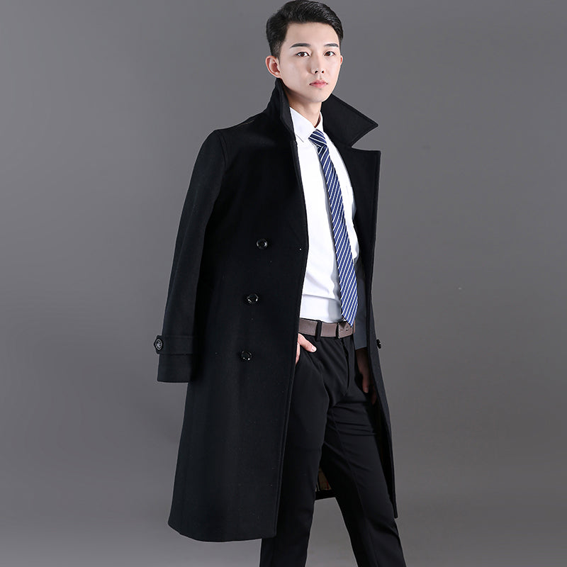 Men's Long Windbreaker Autumn And Winter New Woolen Double-breasted Fashion Slim