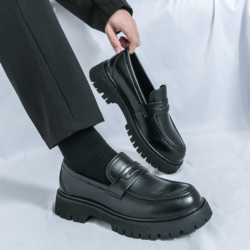 Men's Chunky Heel Fashion All-matching Simple And Comfortable Leather Shoes