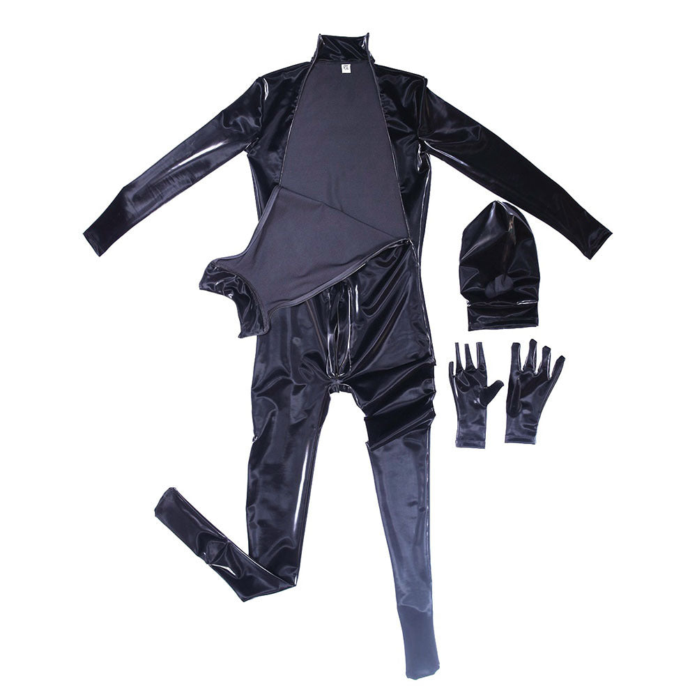 European And American Bright Leather PU Men's All-inclusive Bodysuit