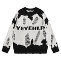 Worn Color-block Crew Neck Sweater Men's Waste Soil Style Letter