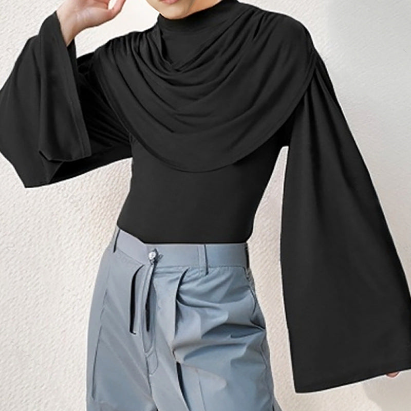 Men's High Collar Slim Fit Long Sleeves Swing Collar T-shirt