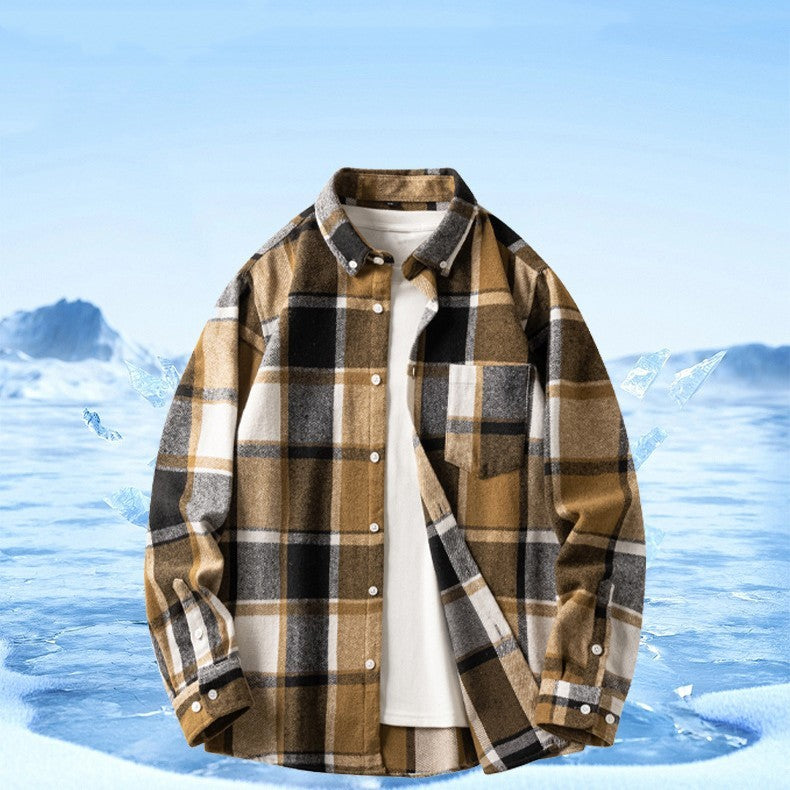 Plaid Casual Thickened Flannel Shirt Men